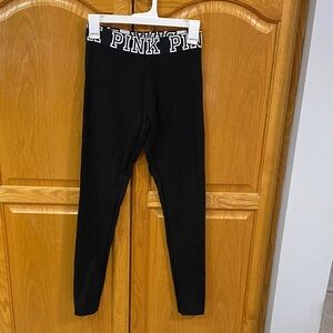 PINK Victoria's Secret Black Logo Leggings. Size Small.